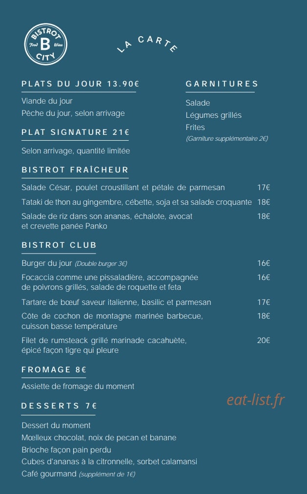 Bistrot City — carte page 2