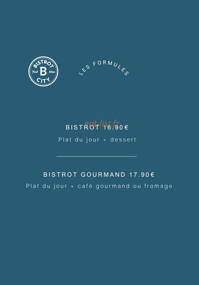 Bistrot City — carte page 1