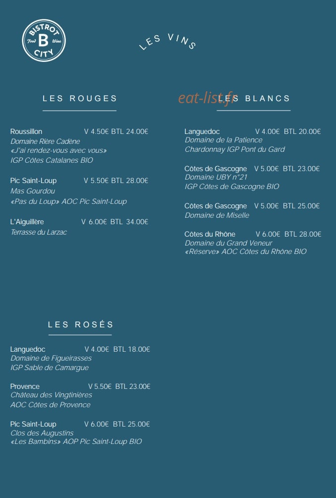 Bistrot City — carte page 3