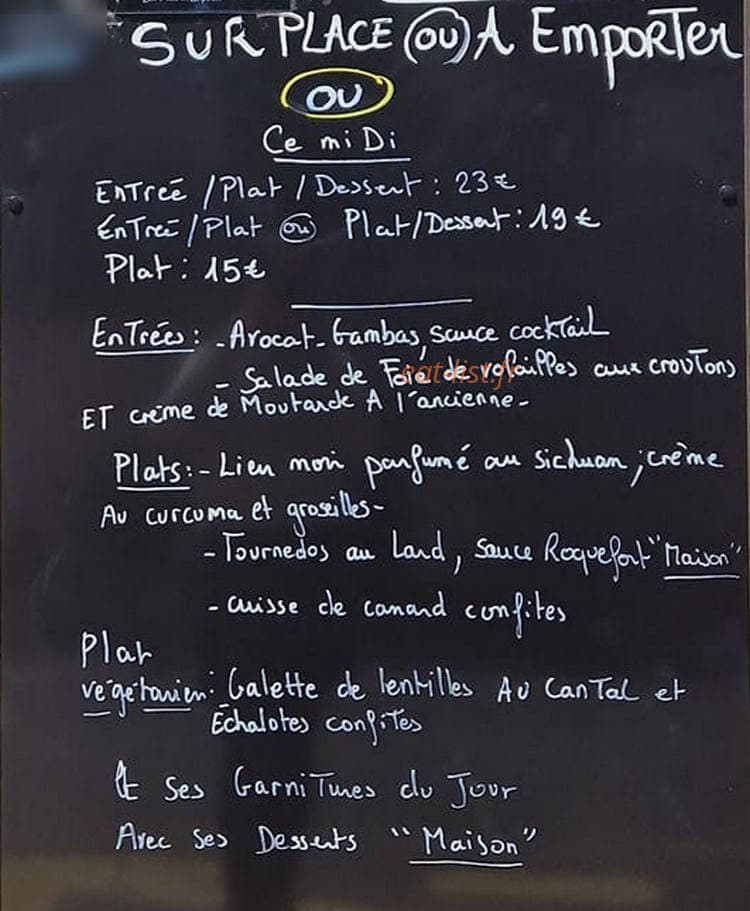 Bistrot des Arceaux — carte page 1