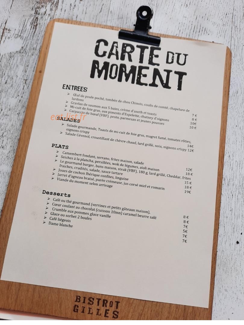 Bistrot Gilles — carte page 1