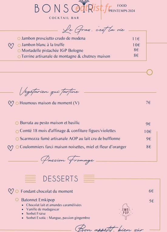 Bonsoir Cocktail Bar — carte page 6