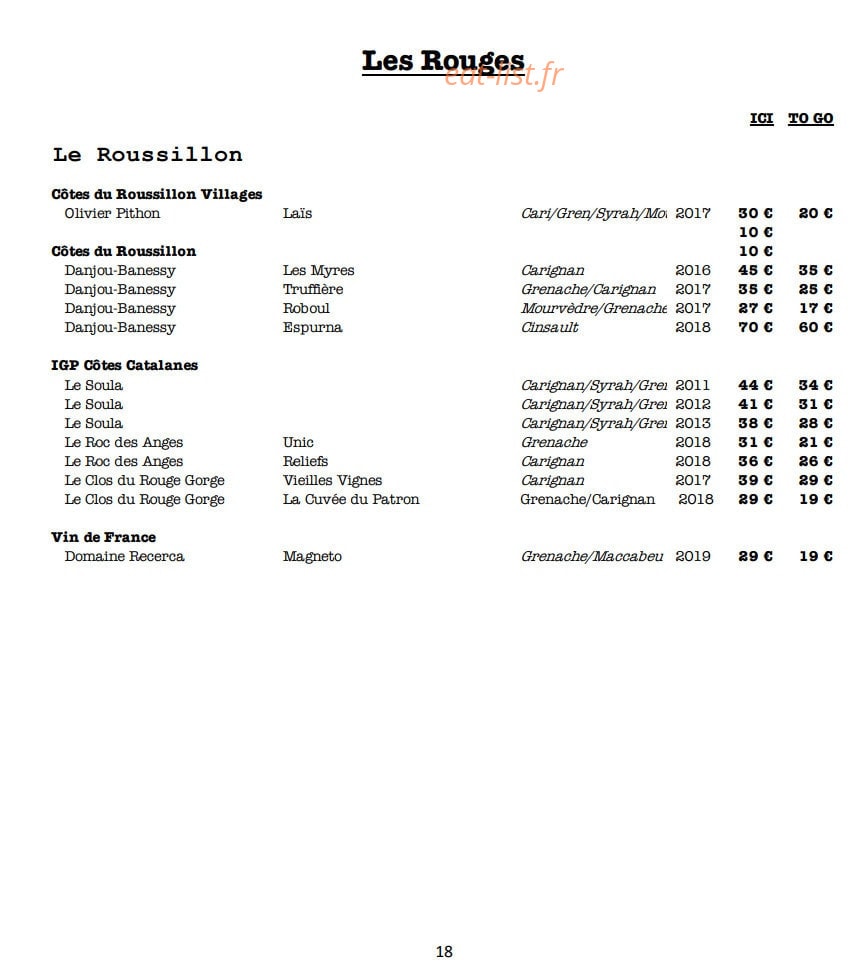 Braise — carte page 19