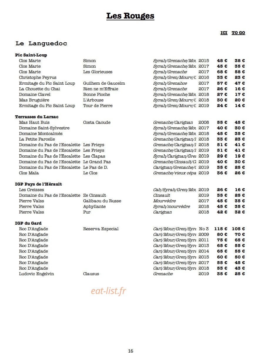 Braise — carte page 17
