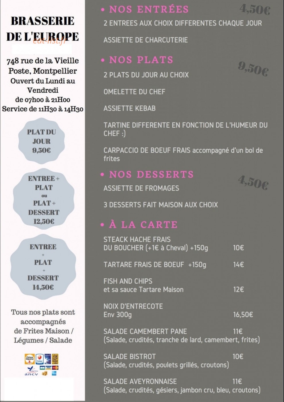 Brasserie de l' Europe — carte page 2