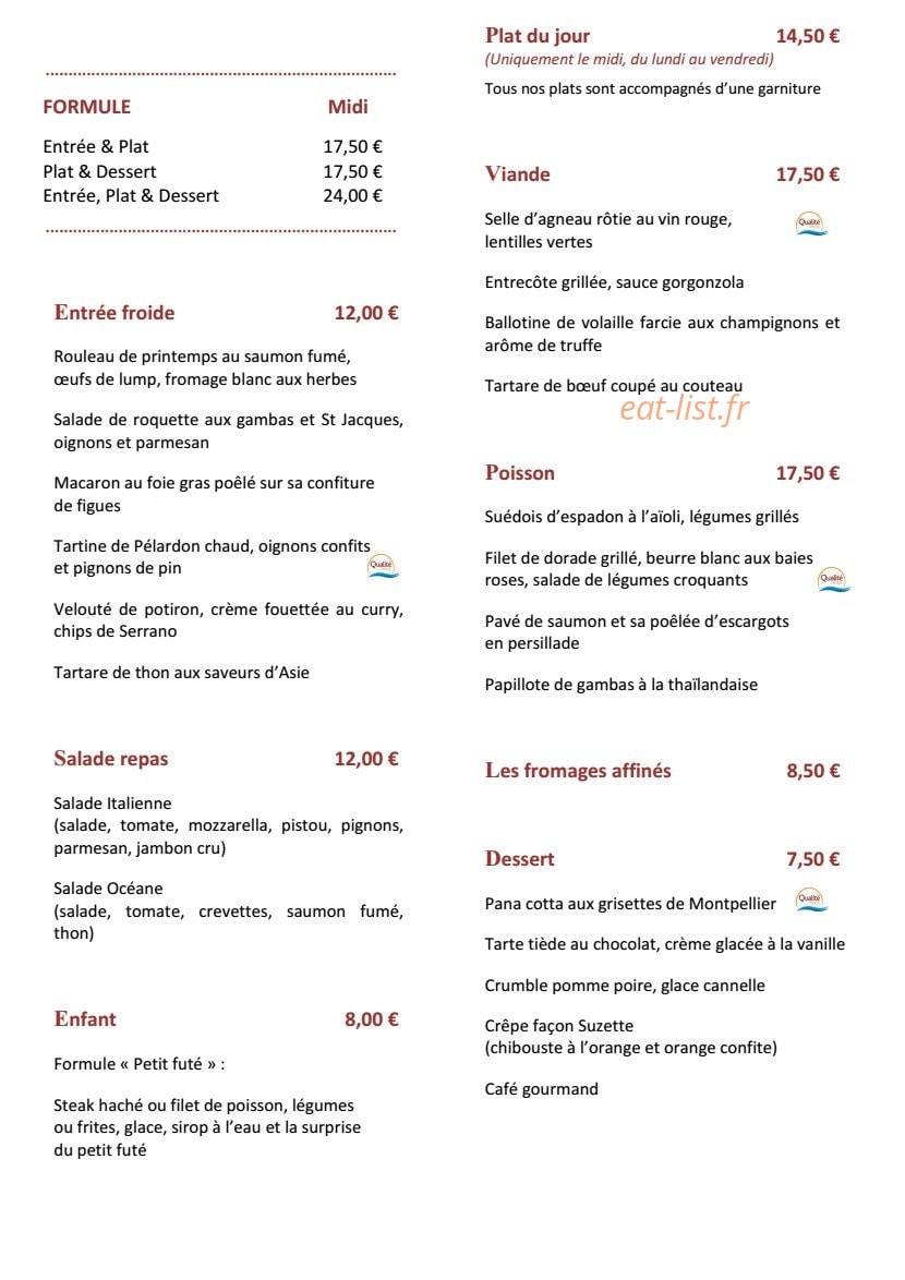 Brasserie Le Corum — carte page 1