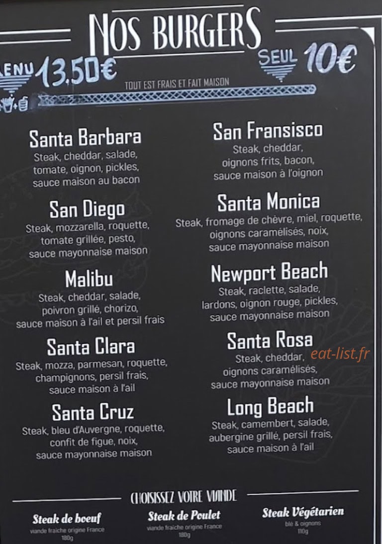 Burger shop — carte page 1