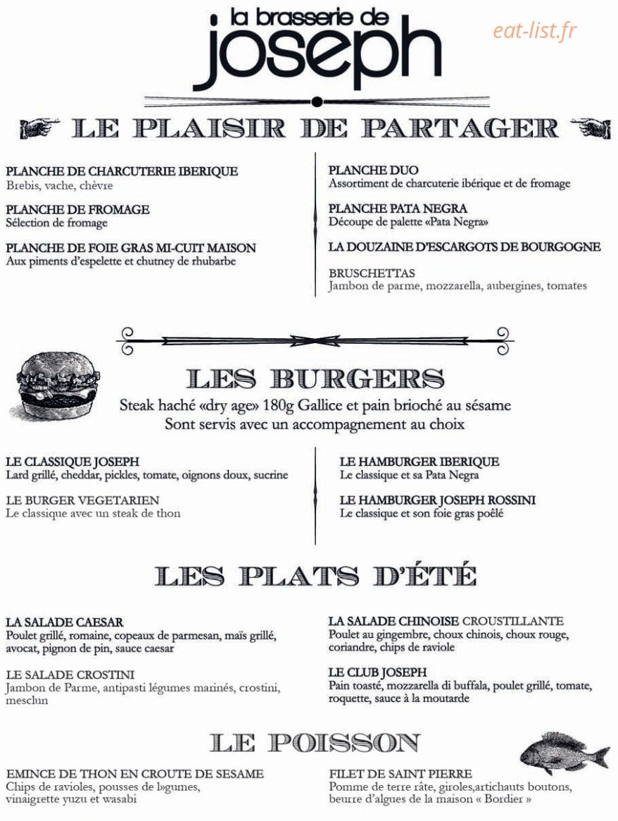 Café Joseph — carte page 1