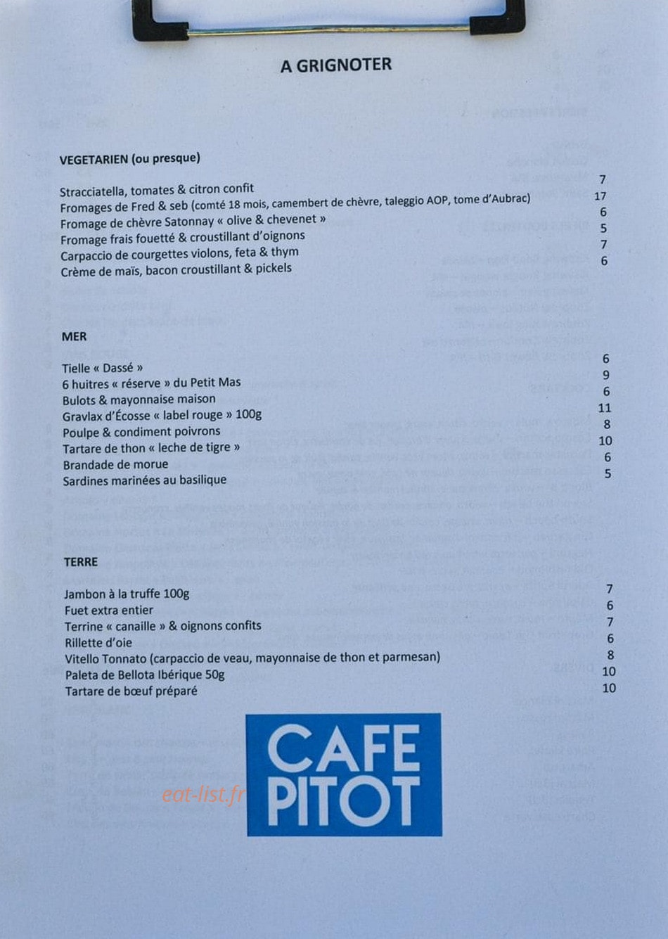 Café Pitot — carte page 1
