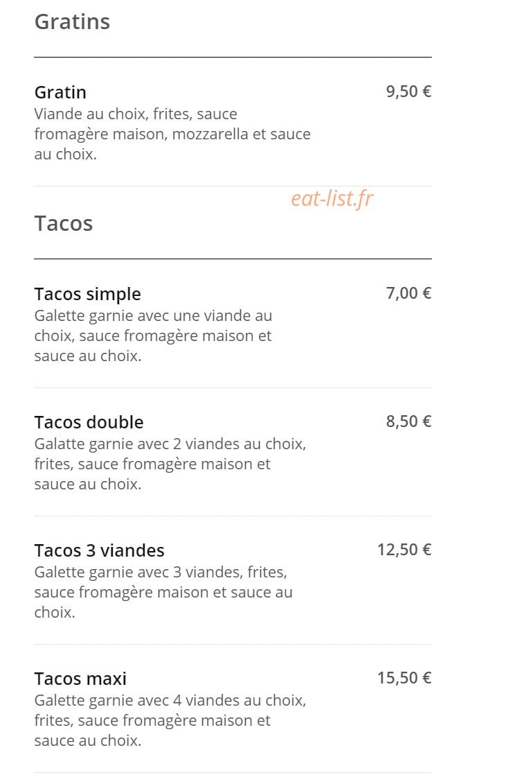 Calzone Tacos — carte page 4