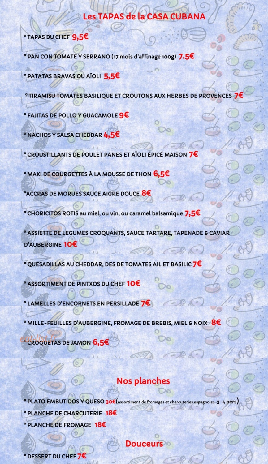 Casa Cubana — carte page 1