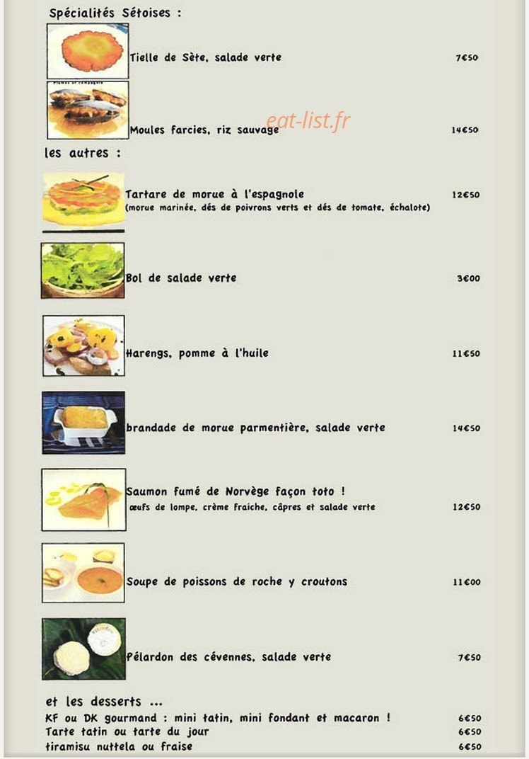 Carte et menu de Chez Toto à Montpellier — Les spécialités sétoises et les autre spécialités
