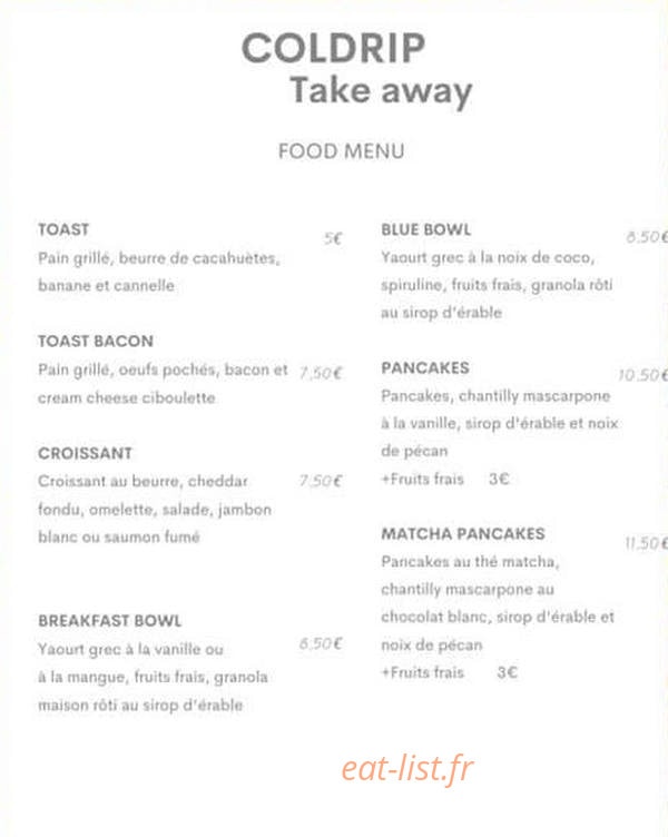 Coldrip food and coffee — carte page 2