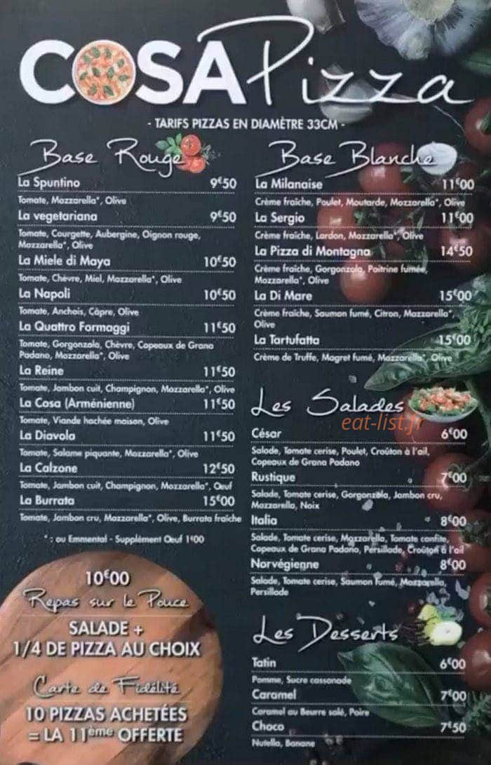 Cosa Pizza — carte page 1