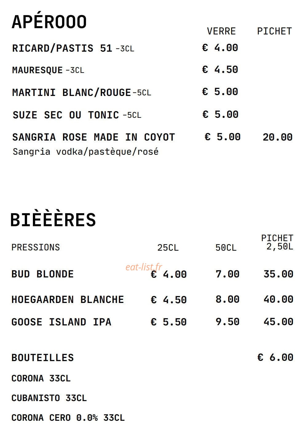 Coyot Bar — carte page 6