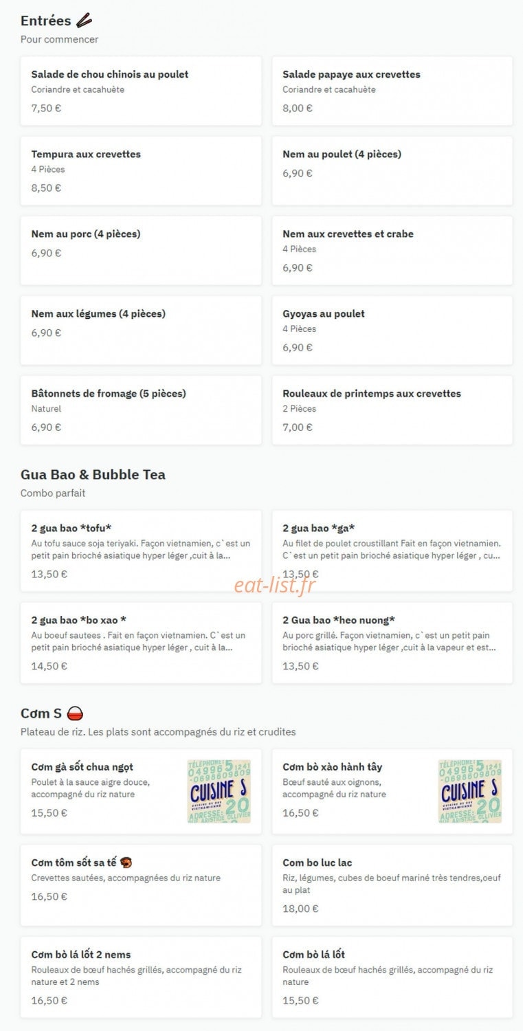 Cuisine S — carte page 2