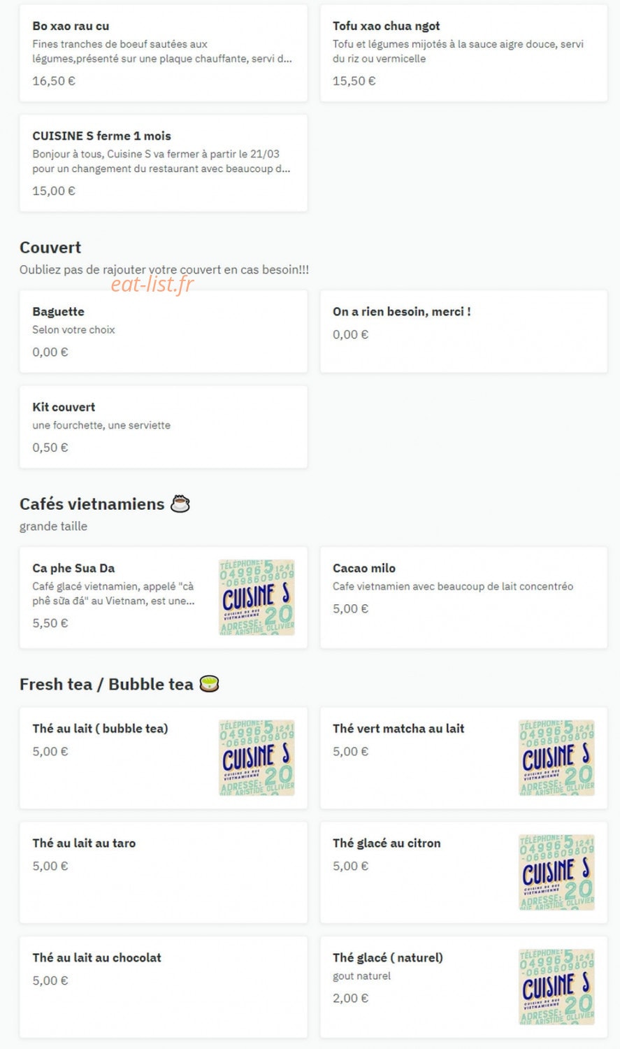 Cuisine S — carte page 1