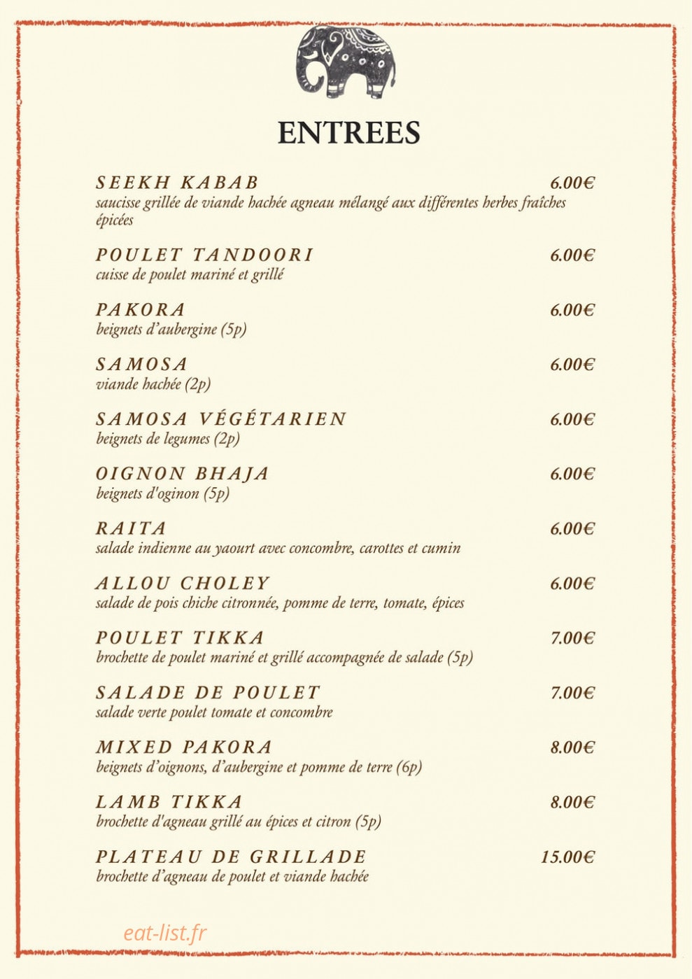 Curry Masala — carte page 1