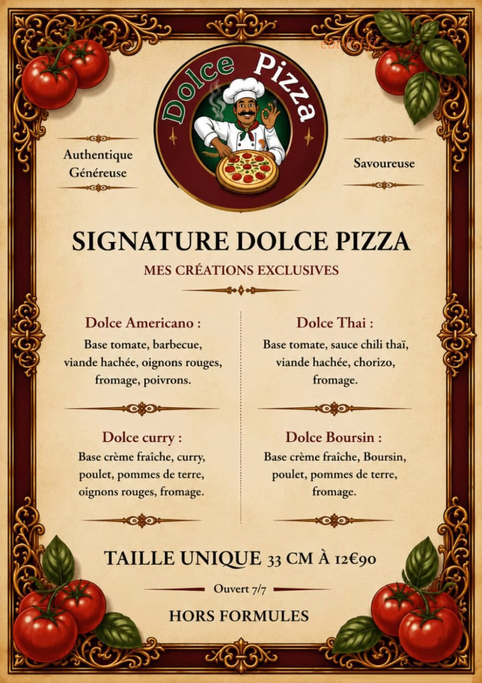 Carte et menu de Dolce pizza Mtp à Montpellier — Menu 1