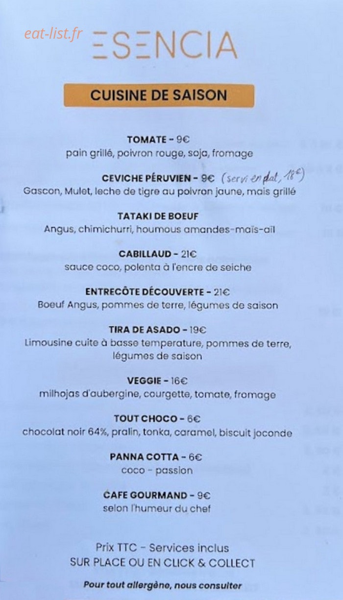 Esencia — carte page 1