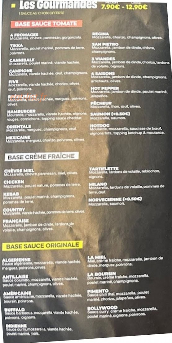 Five Pizza Original — carte page 1