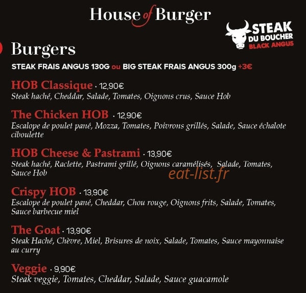 House of Burger — carte page 2