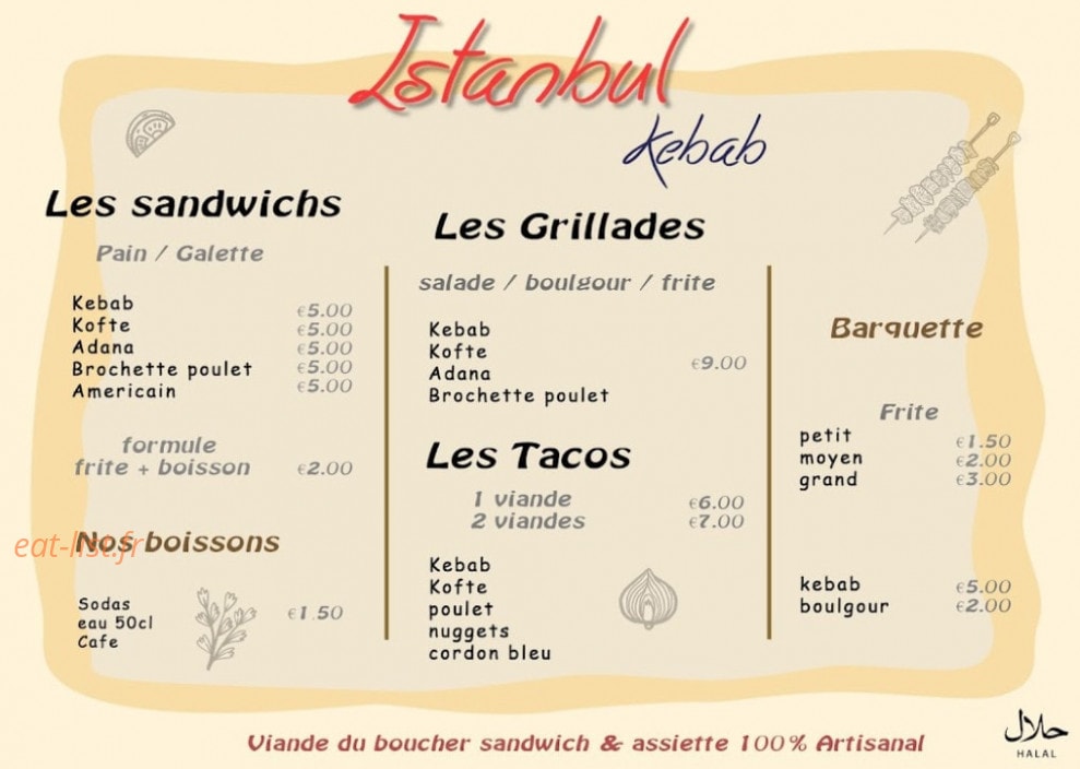 Istanbul Kebab — carte page 1