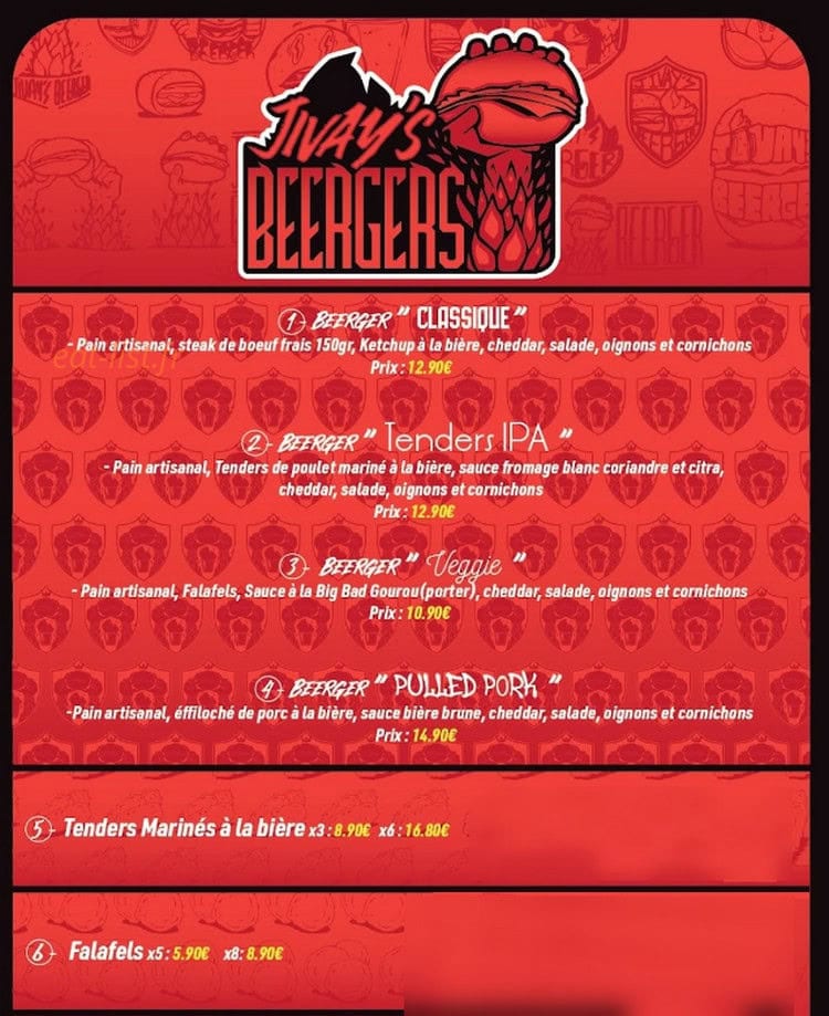 Jivay's Beergers — carte page 1