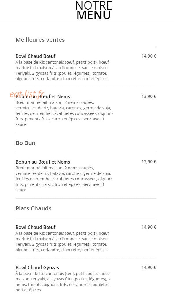 Kong's Food — carte page 1