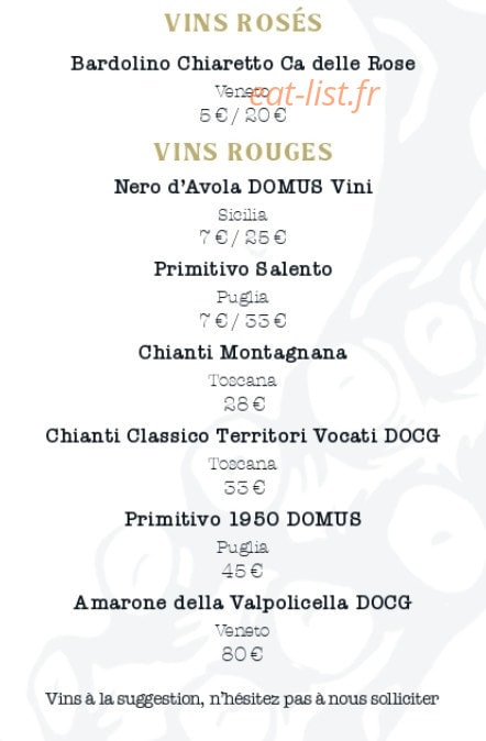 Carte et menu de Kraken La Nostra Italia à Montpellier — Les vins rosés et vins rouges