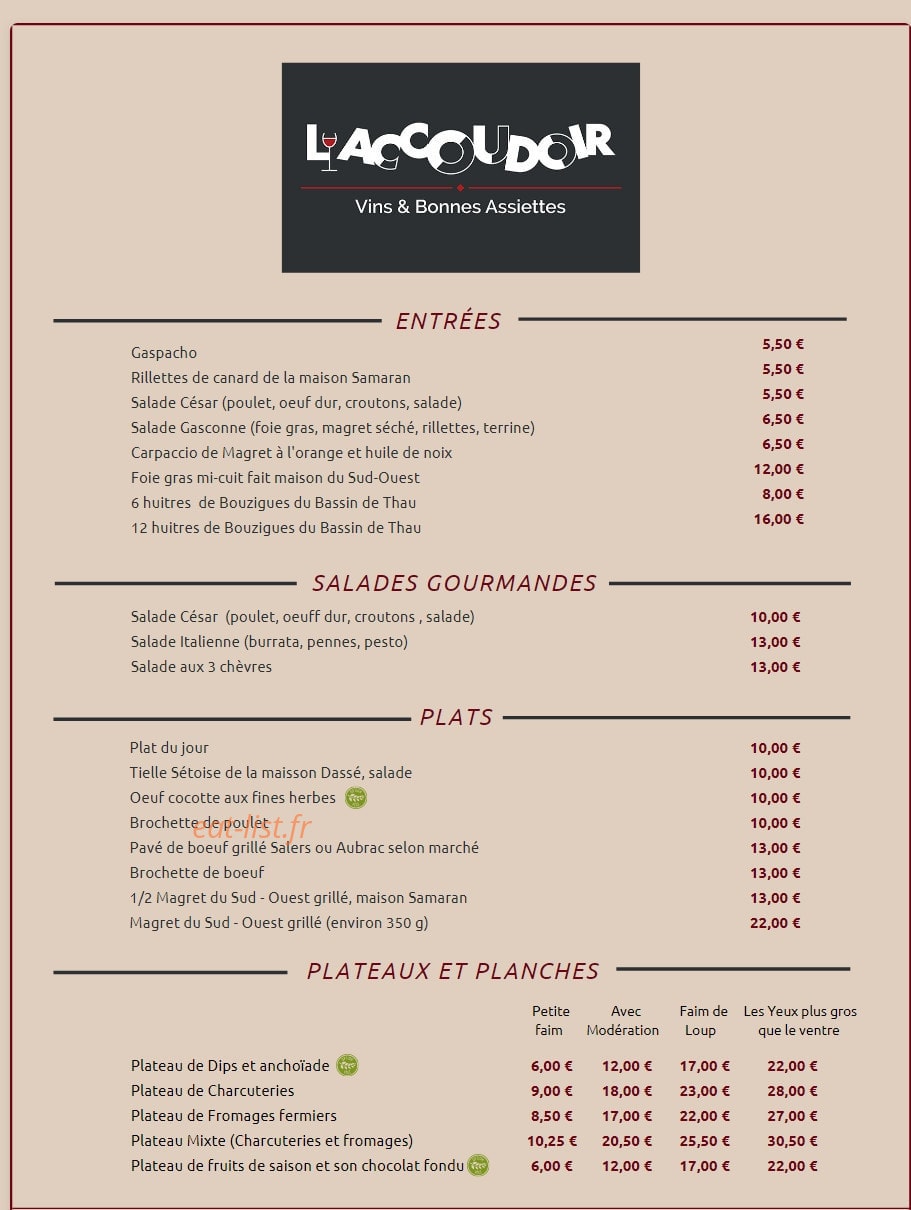 L'Accoudoir — carte page 1