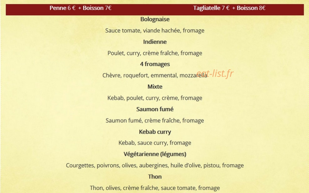 L'arganier Pasta — carte page 1