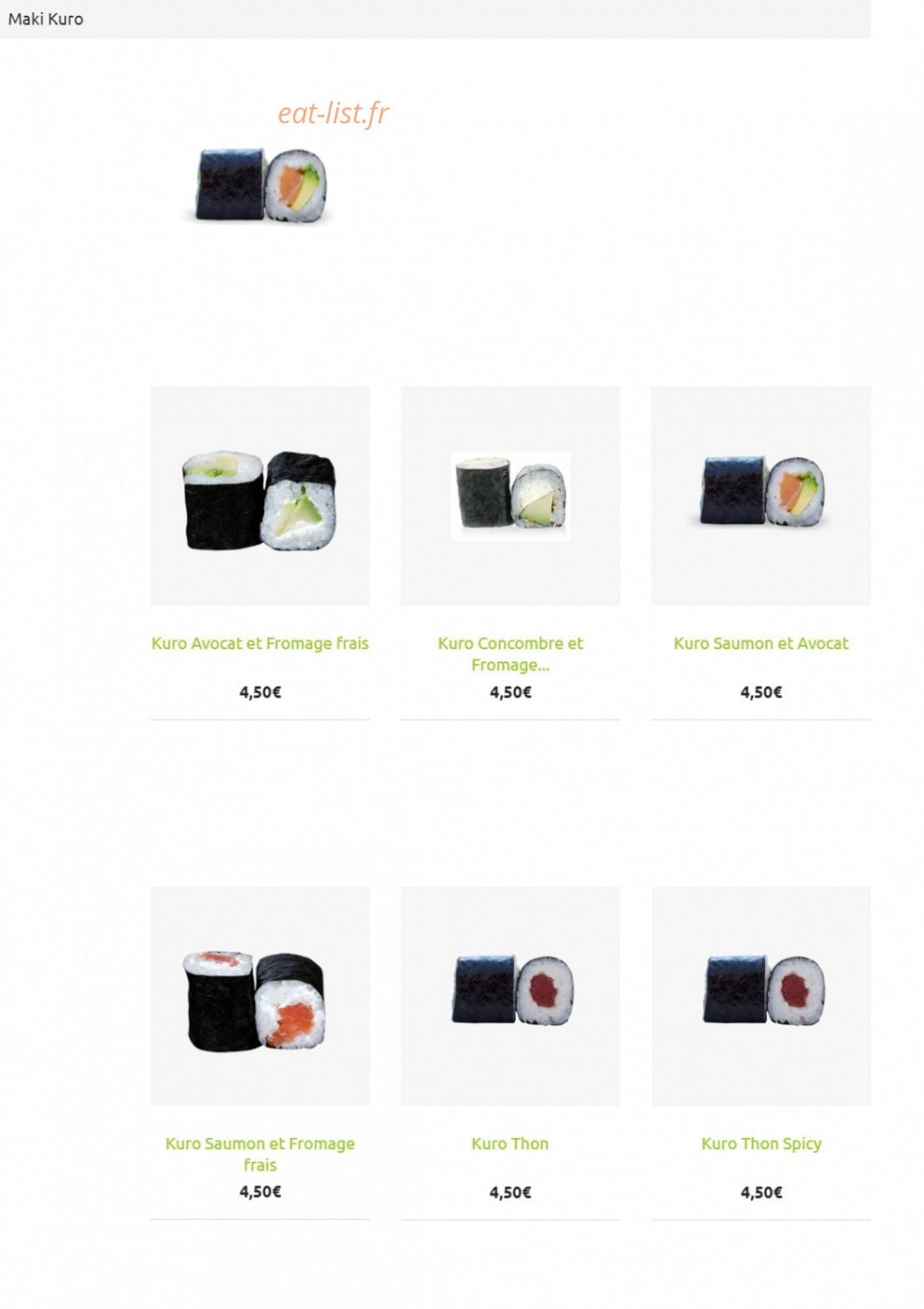 L'Atelier du Sushi — carte page 2