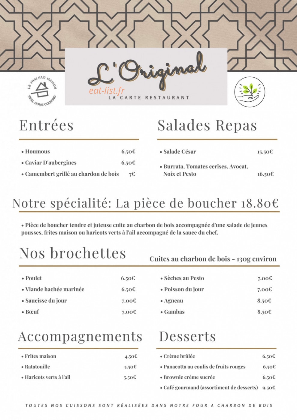 Menu L'Original - La carte