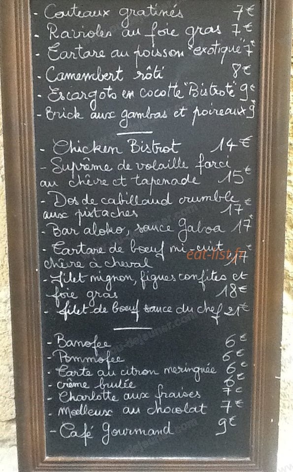 La Bistrote — carte page 1