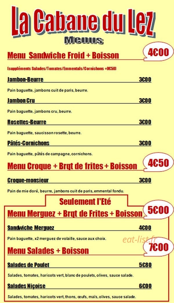 La Cabane du Lez — carte page 2