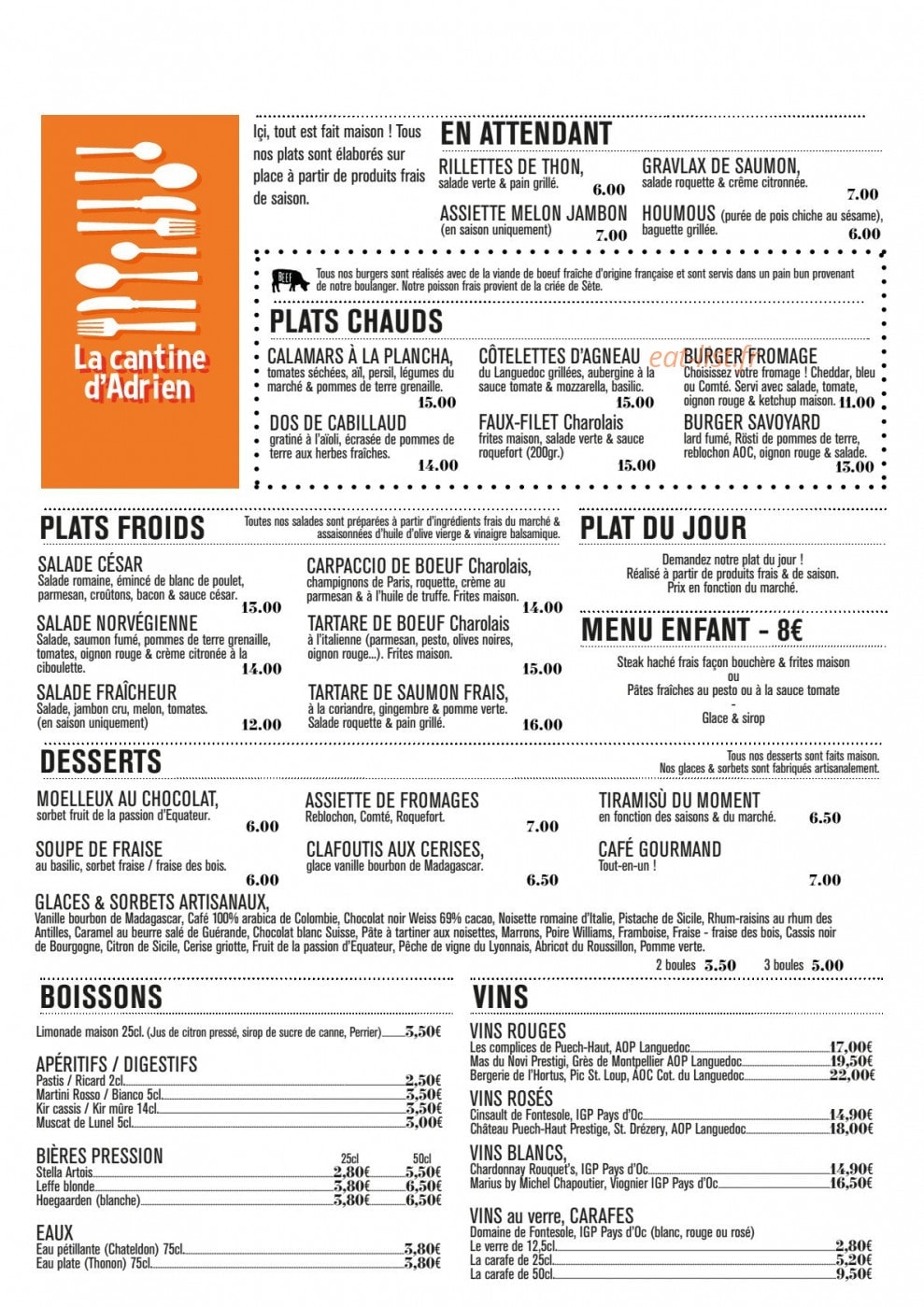 La cantine d'Adrien — carte page 1