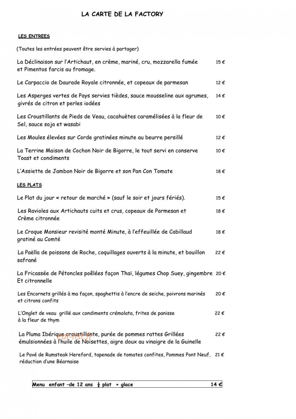 La Factory — carte page 1