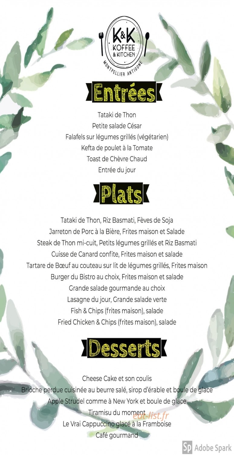 Le Bistrot Koffee & Kitchen — carte page 1