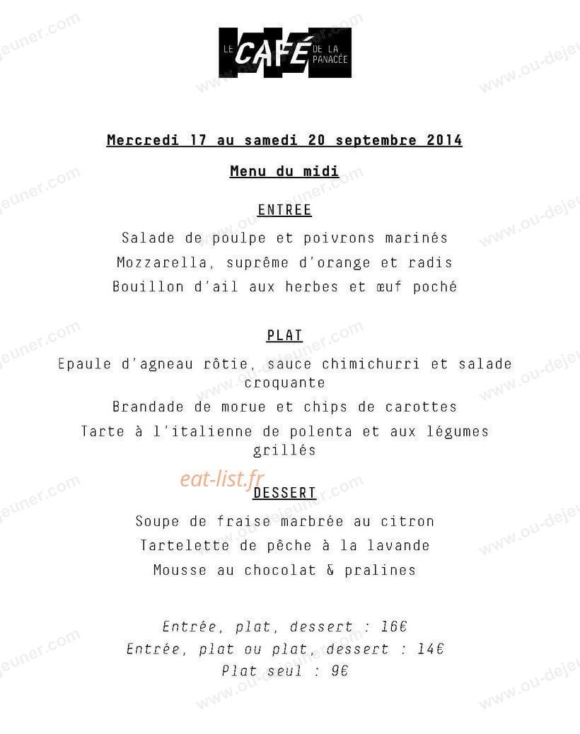 Le café de la panacée — carte page 1