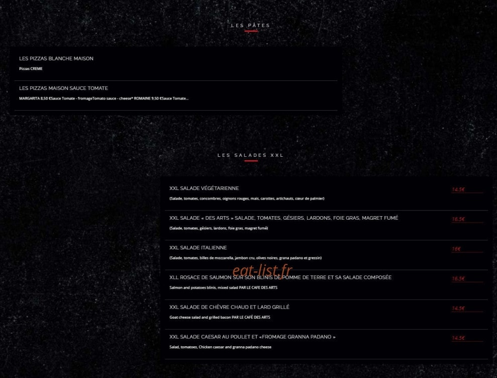 Le Café des Arts — carte page 5