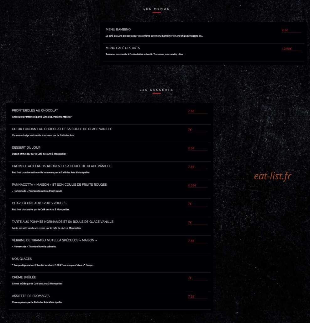 Le Café des Arts — carte page 6