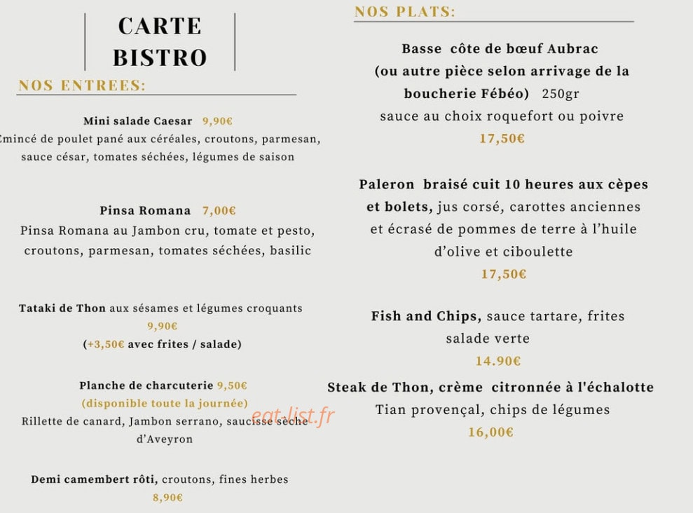 Le Comptoir — carte page 1