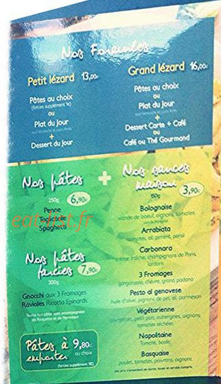 Le lézard sur pâtes — carte page 1