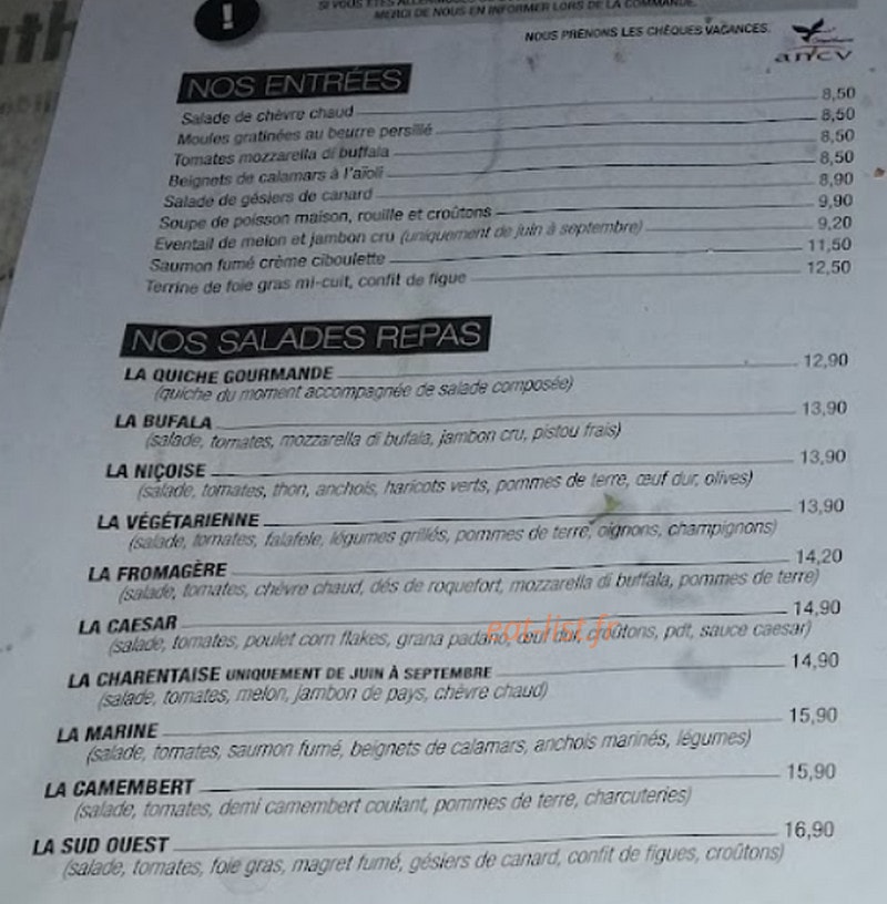 Le Yam's — carte page 1