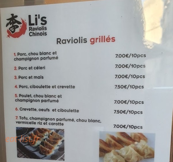 Li‘s Raviolis Chinois — carte page 1