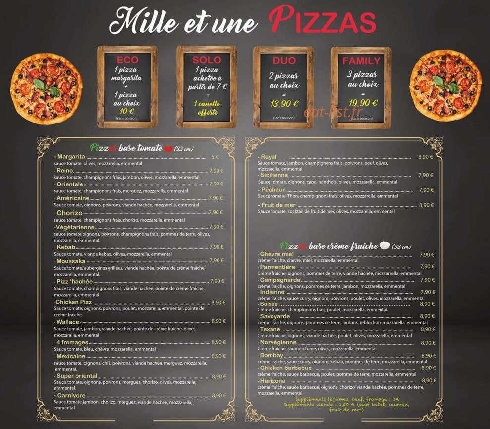 Mille et une Pizzas — carte page 1