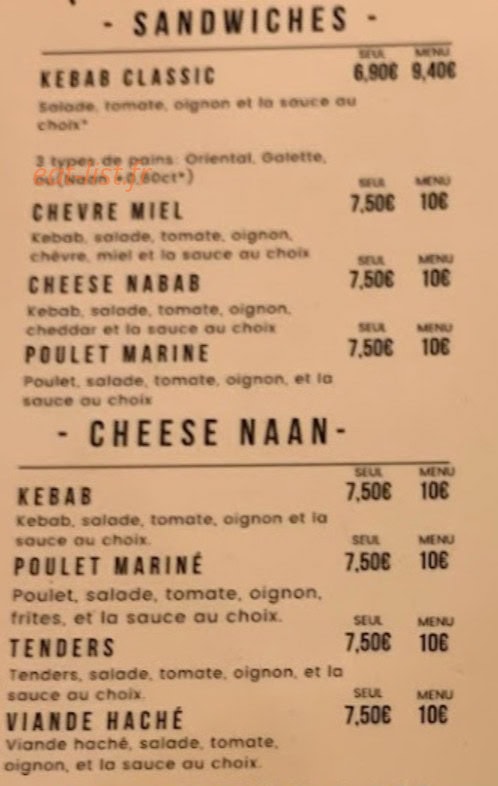 Nabab Kebab — carte page 1