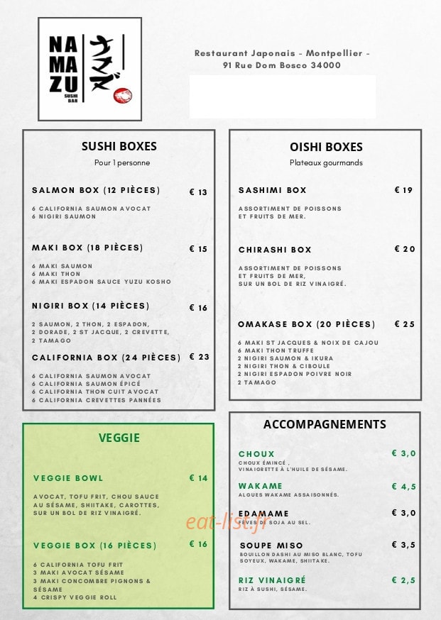 Namazu sushi — carte page 2