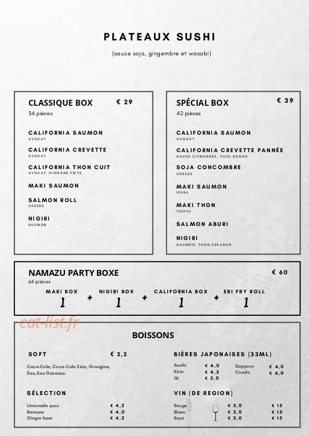 Namazu sushi — carte page 3